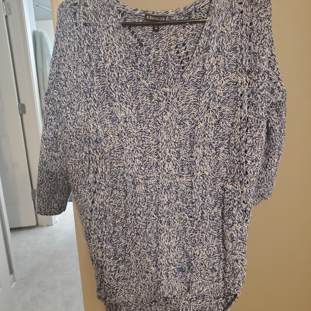 Express blue v neck hi low sweater